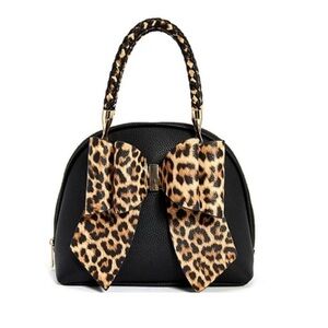 Leopard Print Bow Black Handbag